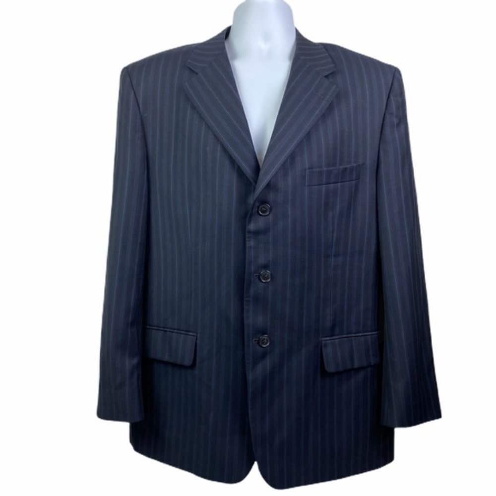 Roberto Villini Pinstriped Wool Suit Coat Jacket Men's 42S Navy‎ Blue 3-Button